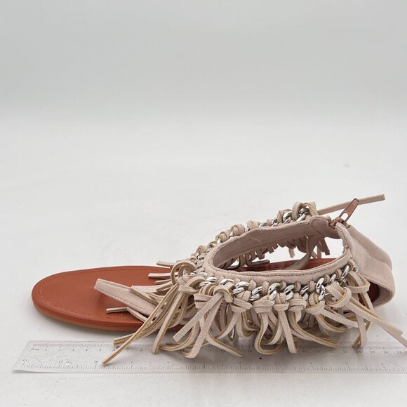 Women's Fringe Flat Thong Sandals T-strap Suede Comfy Back Zip Summer Roman Tass - Picture 3 of 6